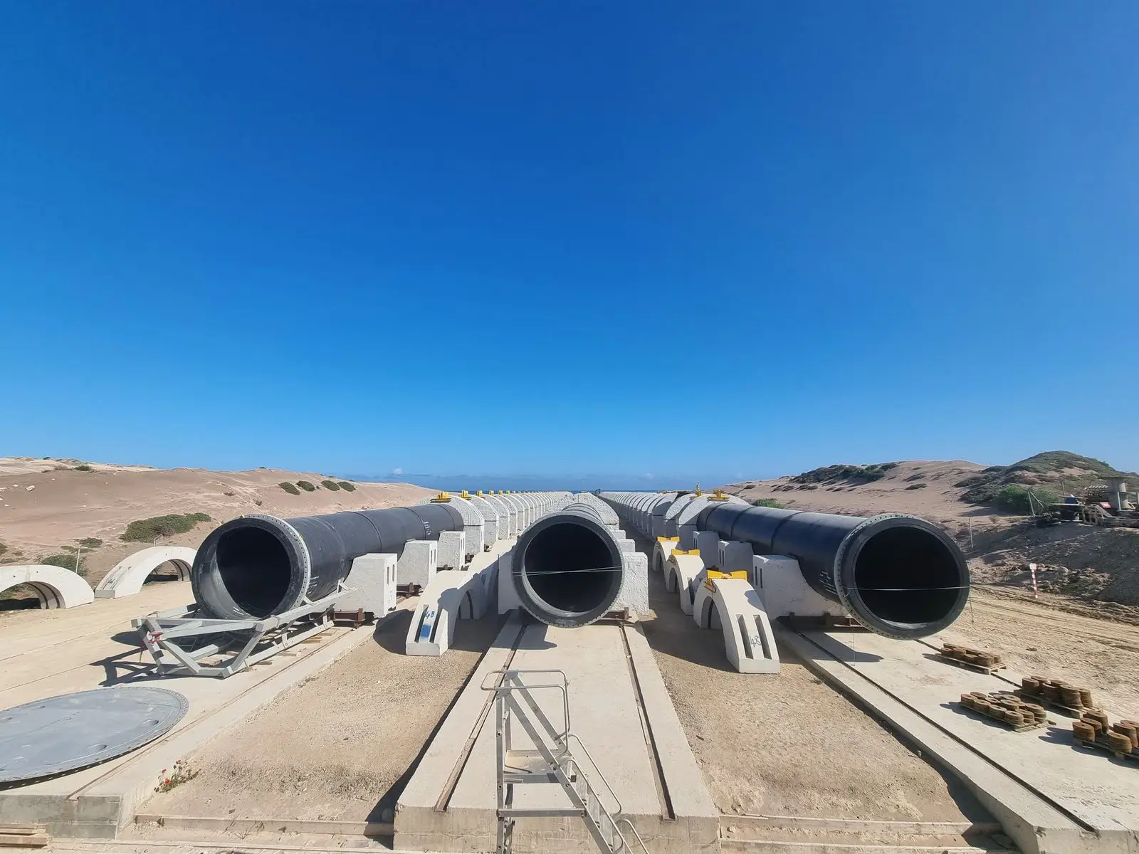 Submarine-pipe-on-a-launch-ramp-leading-into-the-sea